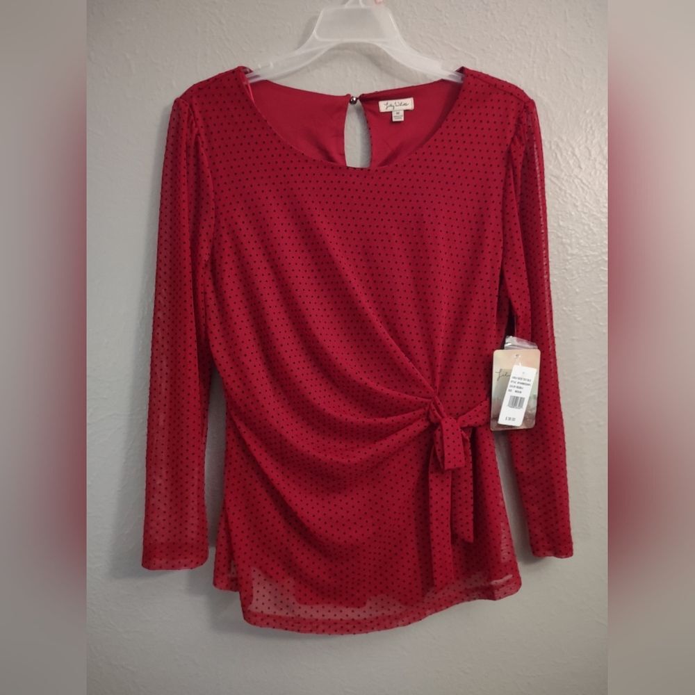 Lily White Red Polka Dot Wrap Tie Blouse Size Medium